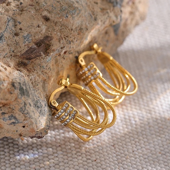 ◾️18K Gold Plated Stylish Unique Cubic Statement Earrings - Picture 5 of 15